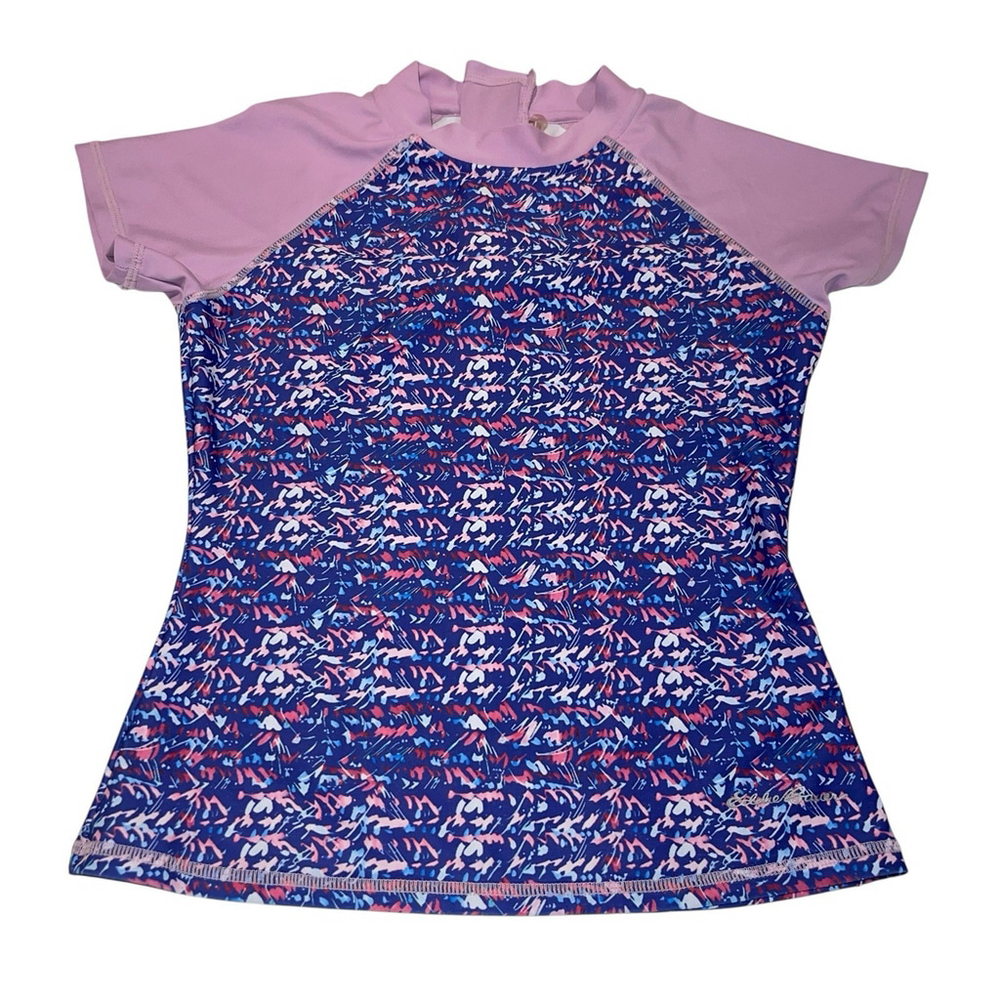 Eddie Bauer Girls Size Small 7/8 Rash Guard Short Sleeve Swim Shirt Purple EUC